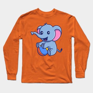 Cute Elephant Playing Ball Cartoon Long Sleeve T-Shirt